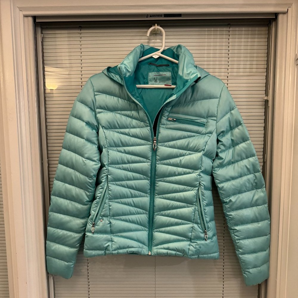 Spyder Womens Down Ski Jacket, Mint Green, Size Small, worn once, three pockets